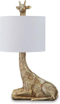 Goldtone Giraffe Table Lamp with White Drum Shade
