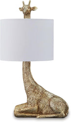 Goldtone Giraffe Table Lamp with White Drum Shade