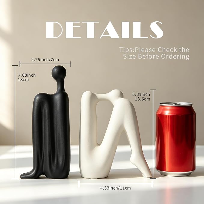 Black & White Ceramic Bookends – Abstract Thinker Sculptures