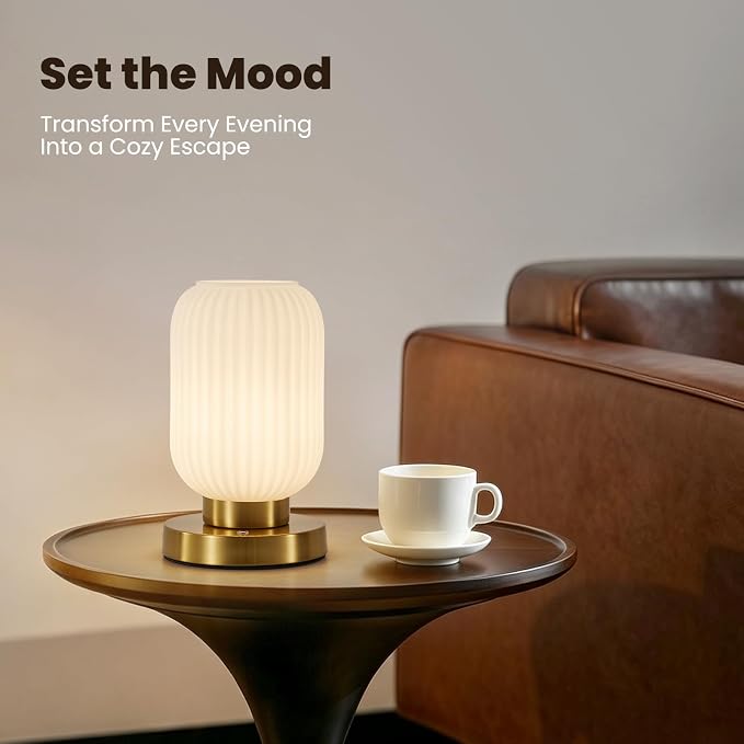 Cordless Rechargeable Ribbed Glass Table Lamp