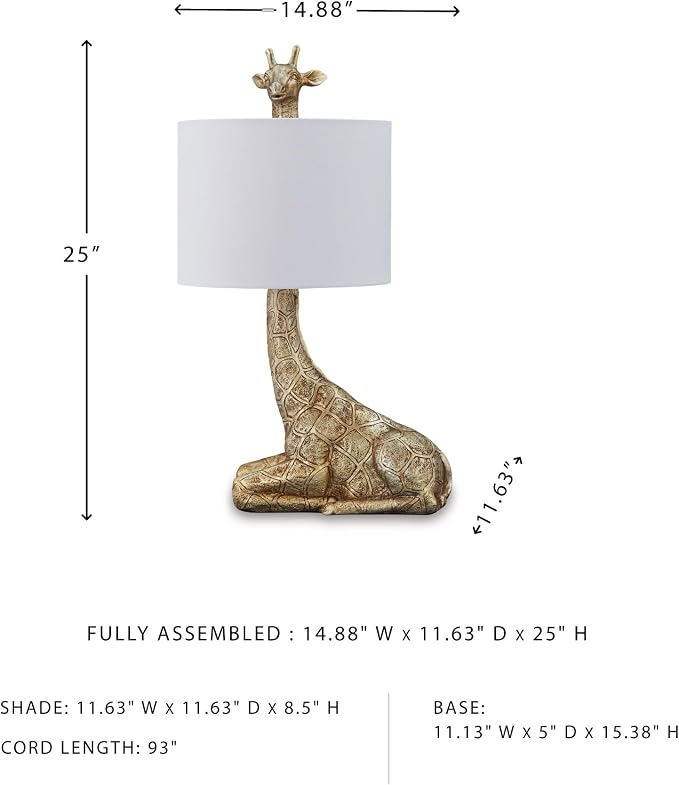 Goldtone Giraffe Table Lamp with White Drum Shade