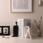 Black & White Ceramic Bookends – Abstract Thinker Sculptures