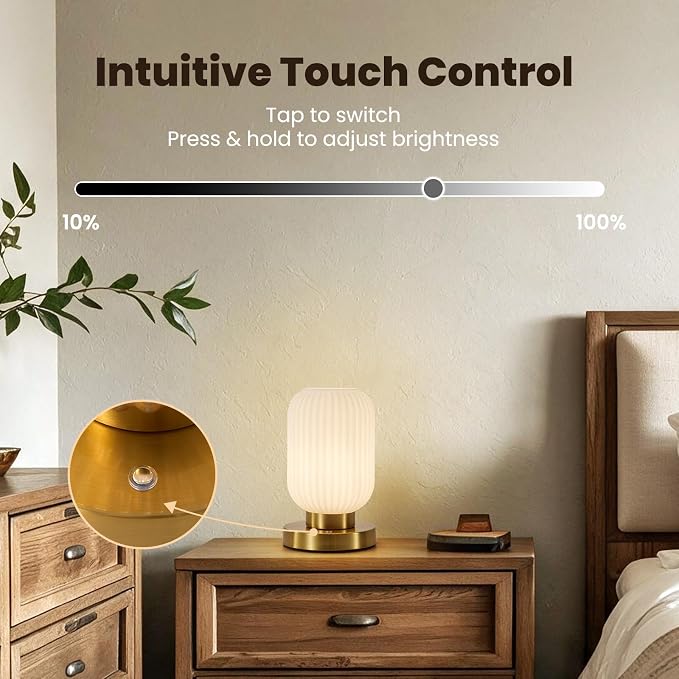 Cordless Rechargeable Ribbed Glass Table Lamp