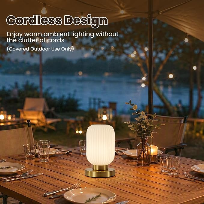 Cordless Rechargeable Ribbed Glass Table Lamp