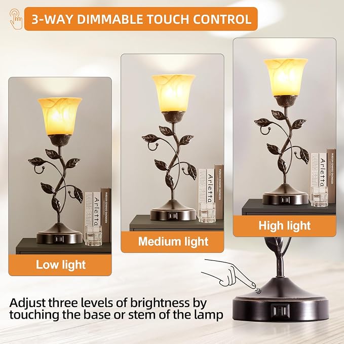 Vintage Leaf Table Lamp with Touch Dimming & USB