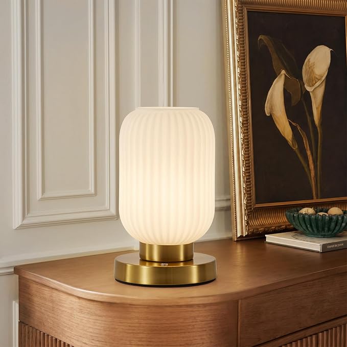 Cordless Rechargeable Ribbed Glass Table Lamp