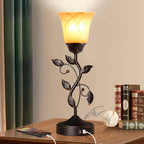 Vintage Leaf Table Lamp with Touch Dimming & USB