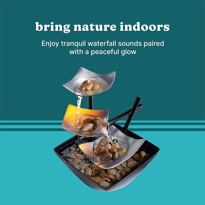 Illuminated Tabletop Water Fountain with 3-Tier Waterfall