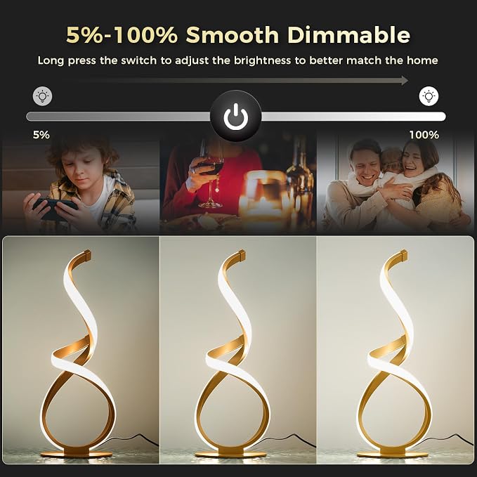Modern Spiral LED Table Lamp with Touch Dimming