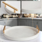 Set of 2 Round Faux Leather Serving Trays with Handles
