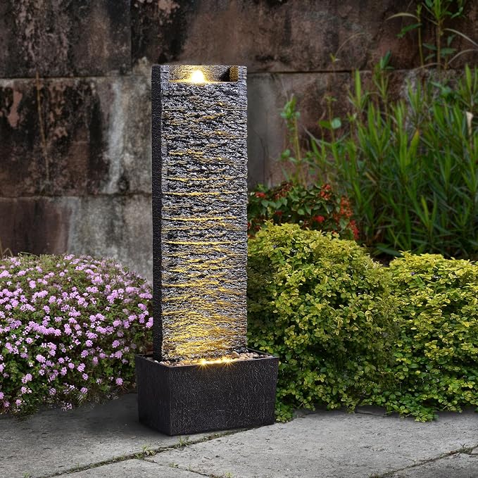 Outdoor Water Fountain with LED Lights – 38.35 Inch