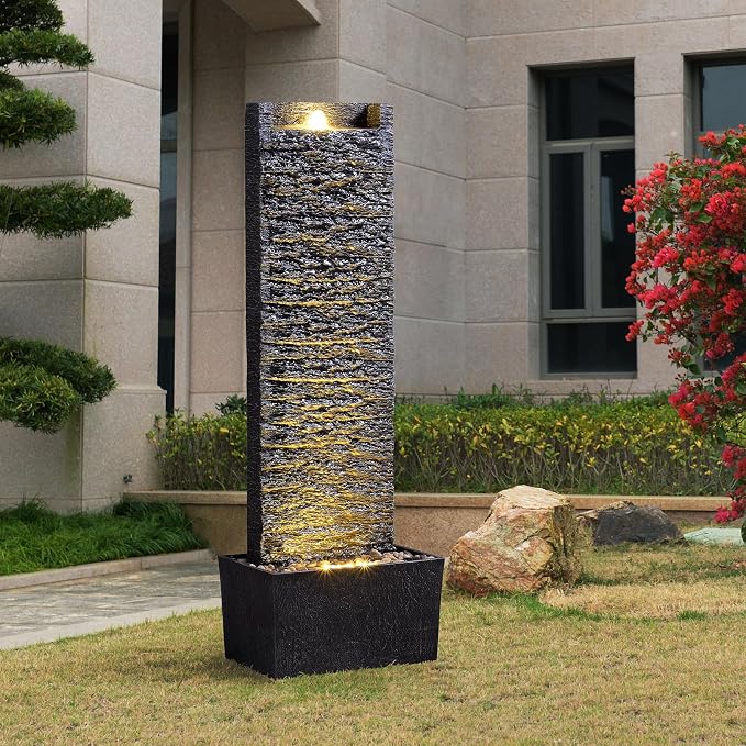 Outdoor Water Fountain with LED Lights – 38.35 Inch
