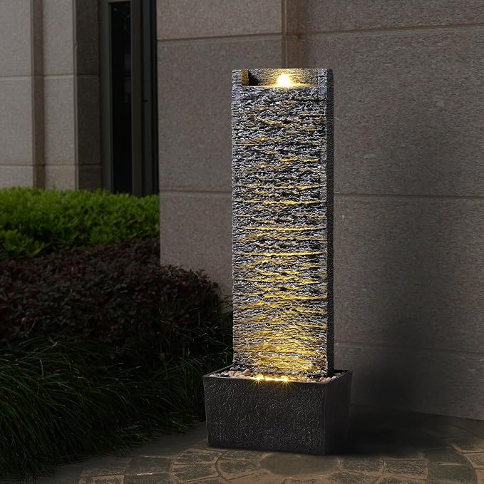Outdoor Water Fountain with LED Lights – 38.35 Inch
