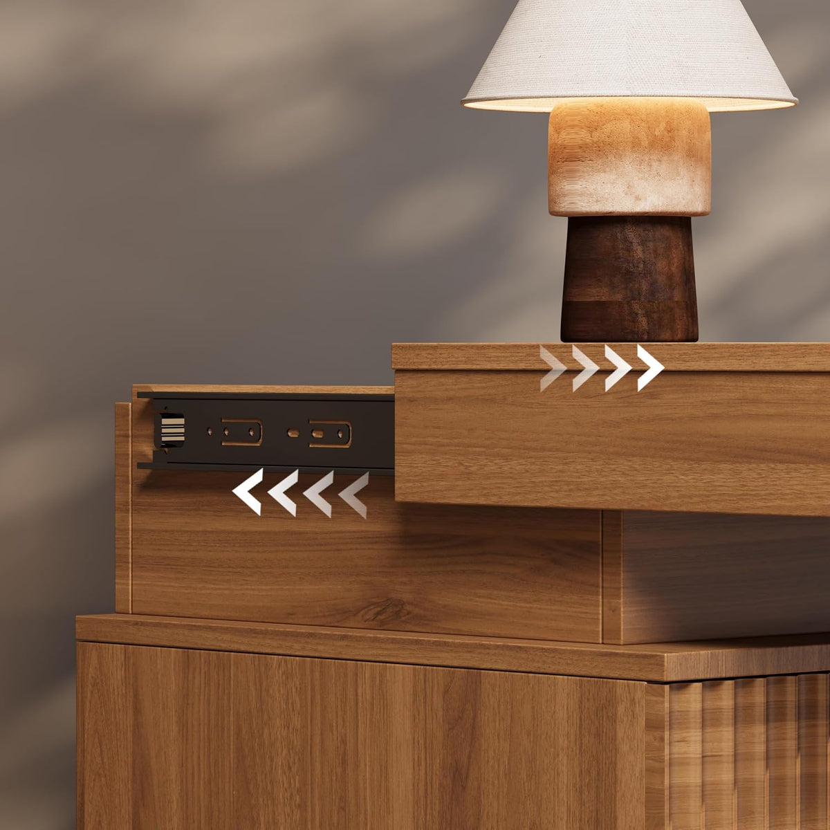 Fluted Nightstand with Charging Station and LED Light