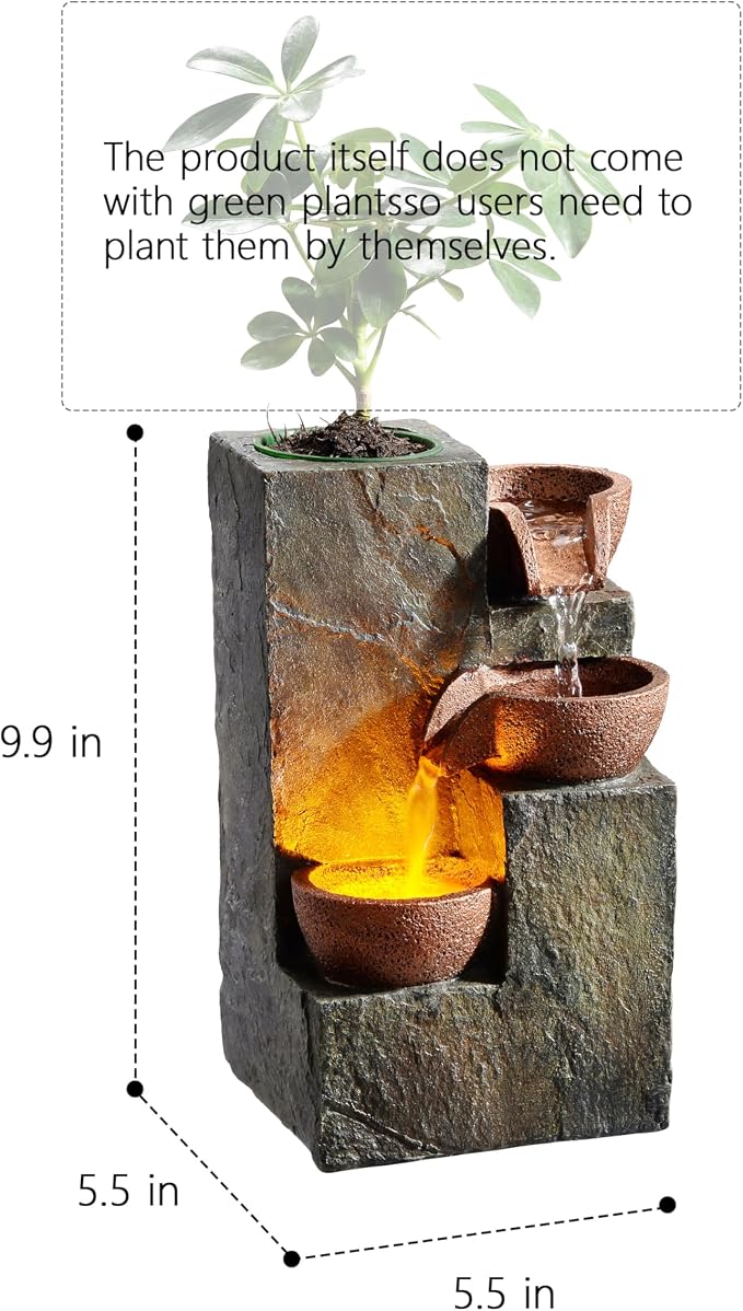 3-Tier Rock Tabletop Water Fountain with Warm LED Light
