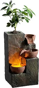 3-Tier Rock Tabletop Water Fountain with Warm LED Light
