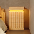 Fluted Nightstand with Charging Station and LED Light