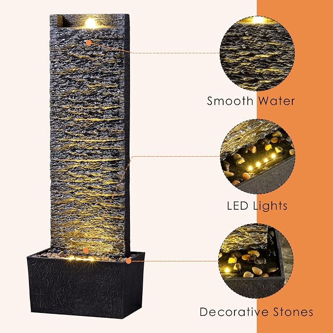 Outdoor Water Fountain with LED Lights – 38.35 Inch